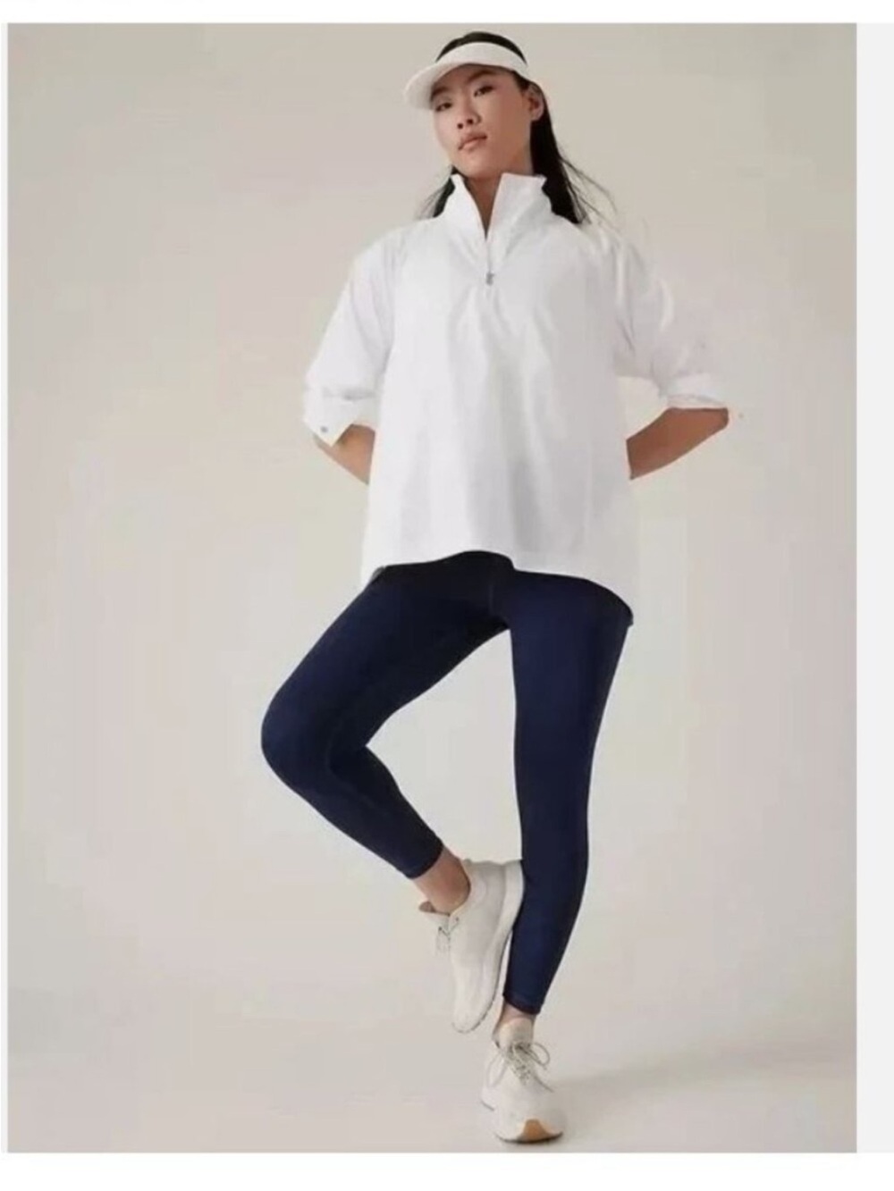 Athleta Advantage Poplin Pullover White 532651 Size Medium